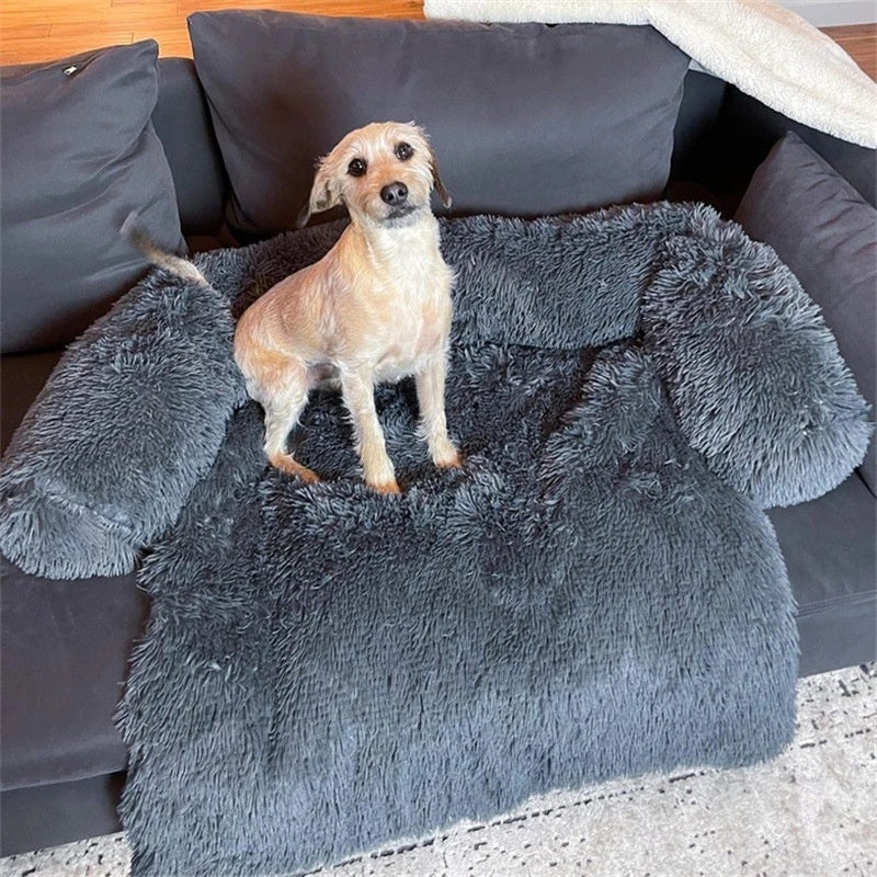 Grey round dog bed