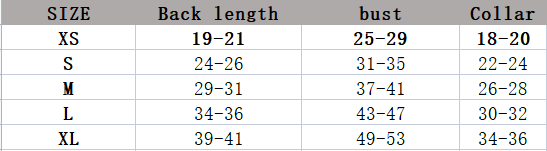 Police Officer Dog Costume size chart