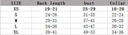 Police Officer Dog Costume size chart