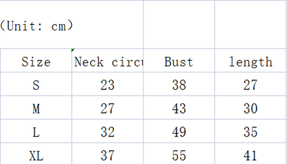 Dog cape size chart