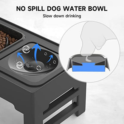 Elevated Dog Bowl Adjustable Raised Dog Bowl With Slow Feeder Dog Bowl And Dog Water Bowl Non-Spill For Small Medium Large Dogs