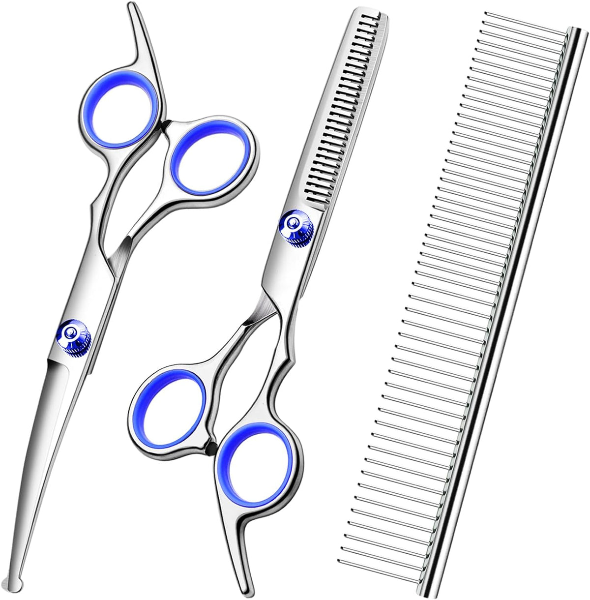 Blue dog grooming scissors and comb kit