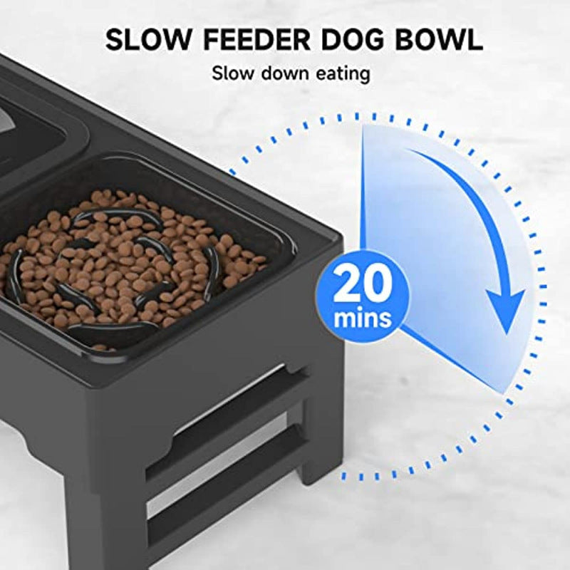 Elevated Dog Bowl Adjustable Raised Dog Bowl With Slow Feeder Dog Bowl And Dog Water Bowl Non-Spill For Small Medium Large Dogs