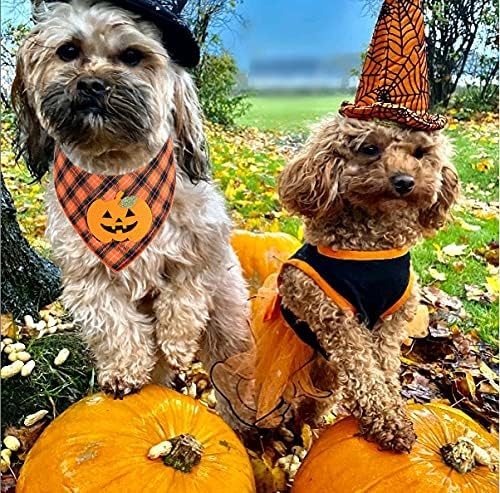 Halloween plaid dog bandana with pumpkin patches