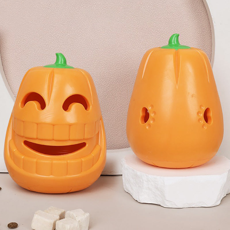 Pumpkin treat-dispensing dog toy