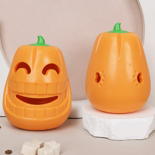 Pumpkin treat-dispensing dog toy