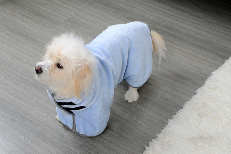 Blue quick-dry dog towel robe