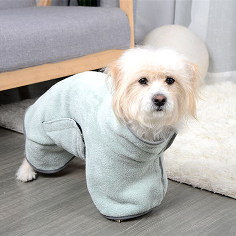 Dog towel robe on dog