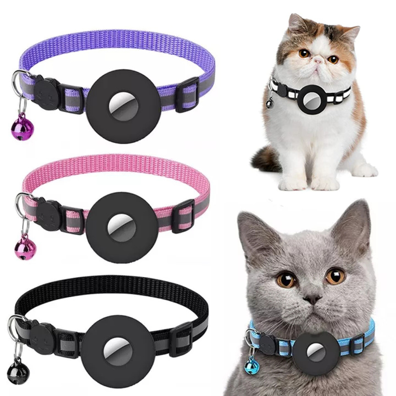 Reflective dog collar with AirTag holder