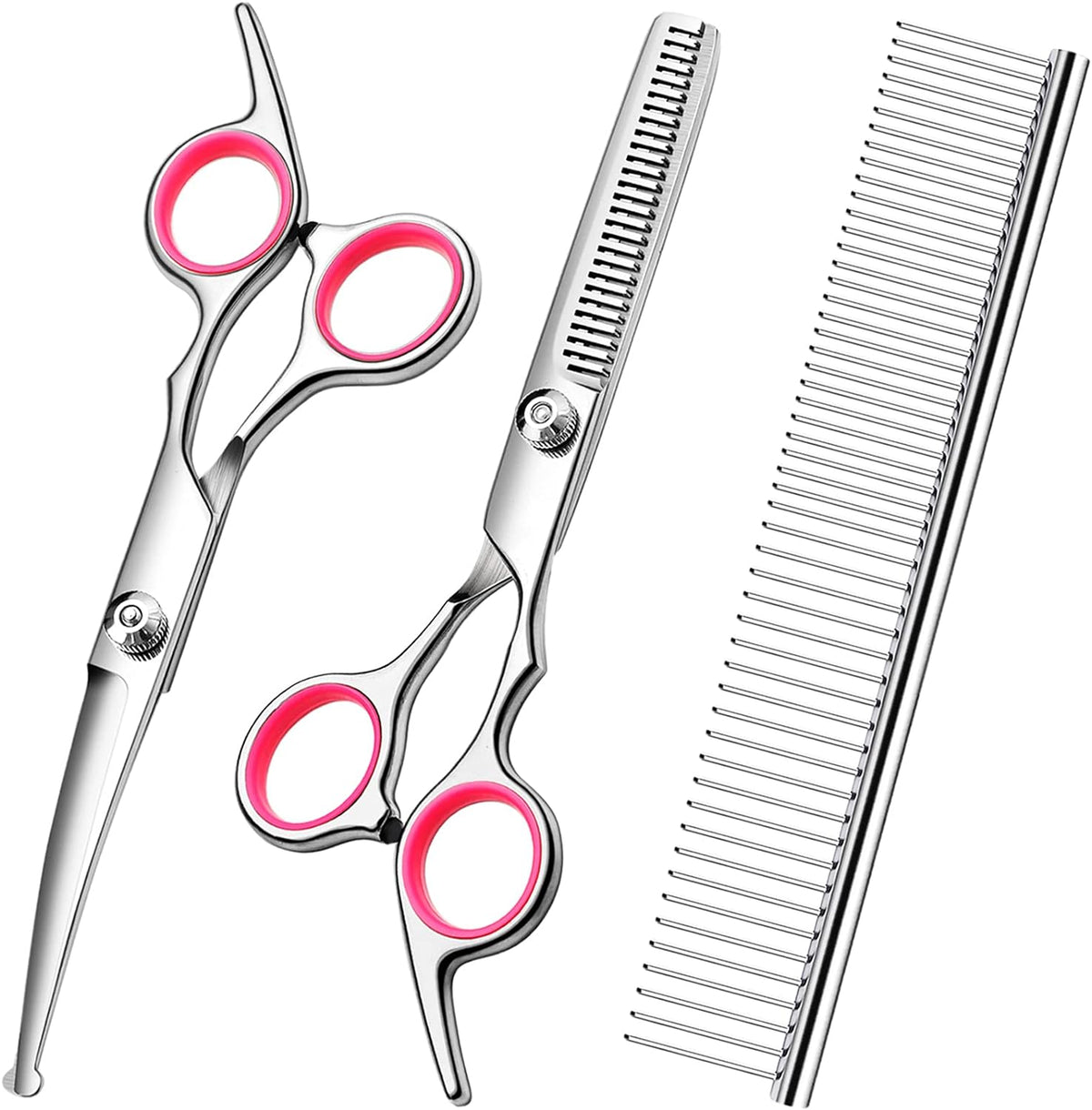 Pink dog grooming scissors and comb kit