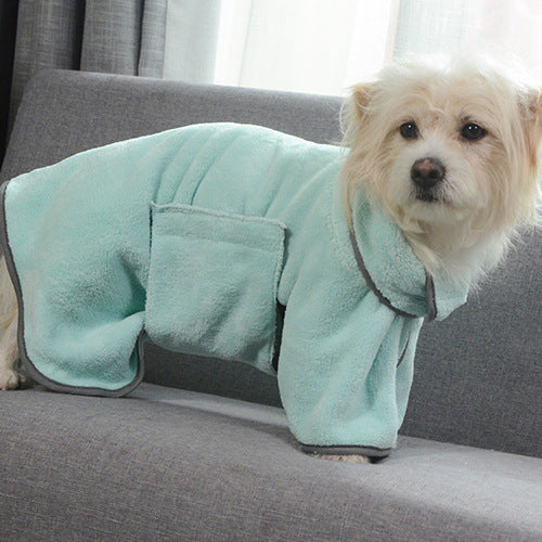 Green quick-dry dog towel robe